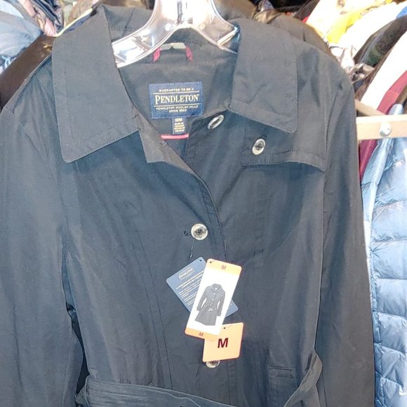 PENDLETON Women Waterproof Trench Coat Jacket W/ Belt A42--Black - Picture 6 of 11
